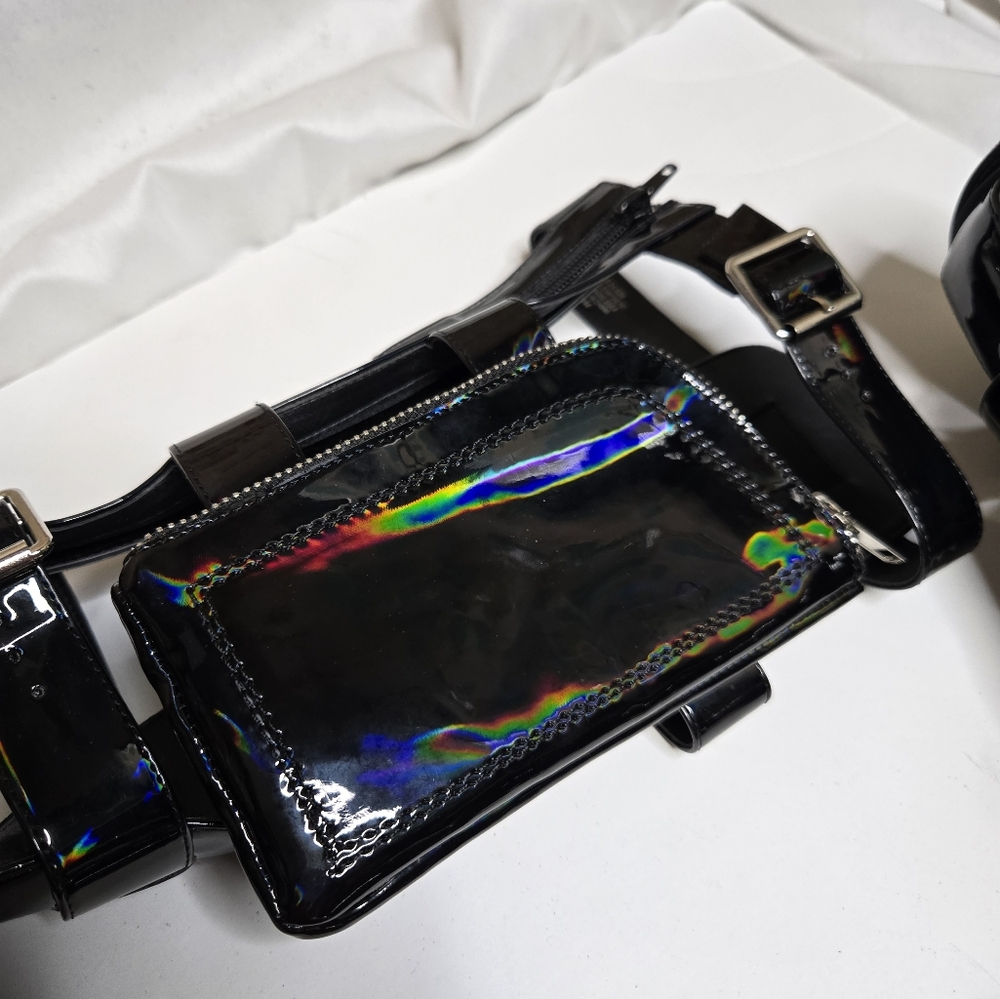 DOLLS KILL Club Exx black holographic stage diver zip pouch gladiator sandals 9 - Picture 4 of 12